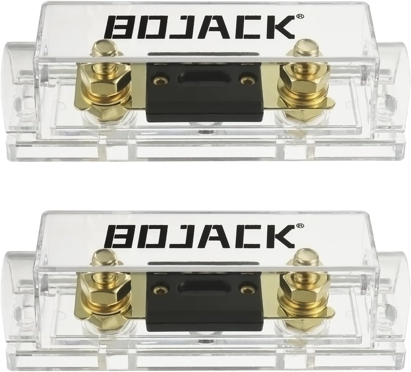 BOJACK 2 Pcs 200A Clear Shell ANL Fuse Holder and 2 Pcs 200 Amp 32 VDC ANL Fuses for Audio and Video System