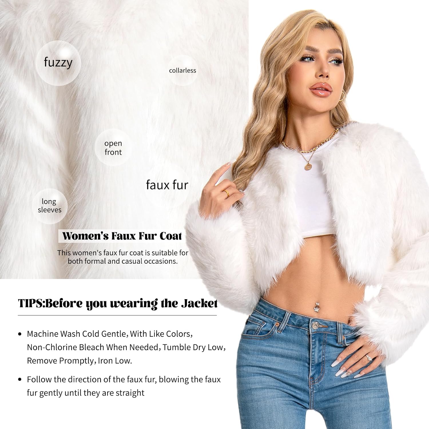 Fur Coats For Women,Plus Size Cropped Faux Fuzzy Jacket Fluffy Fall Coat. - Image 5