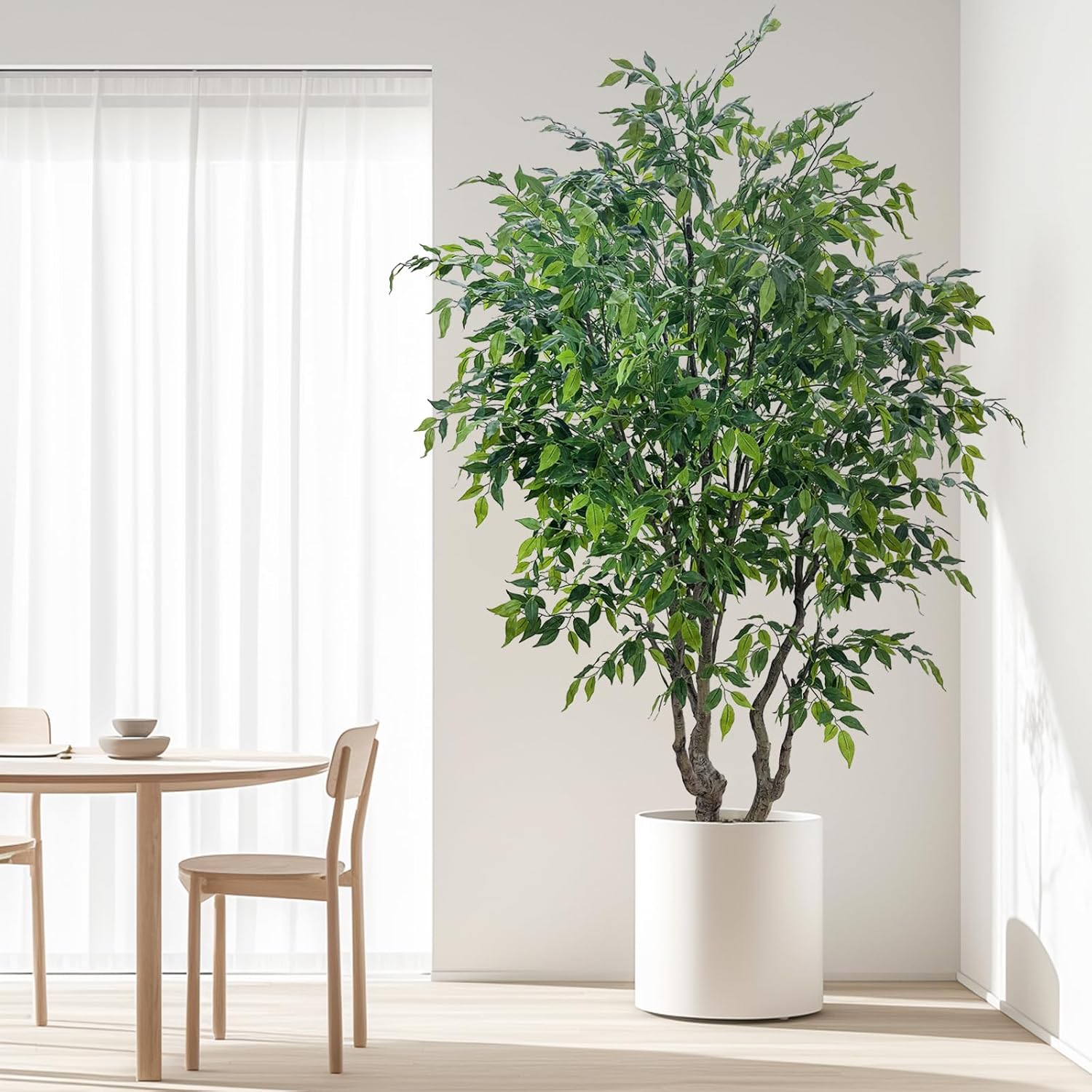 AfanD 8FT Artificial Ficus Tree – Lifelike Faux Indoor Tree with Natural Trunk, Large Fake Plant for Living Room, Office, Bedroom & Commercial Interior Decor