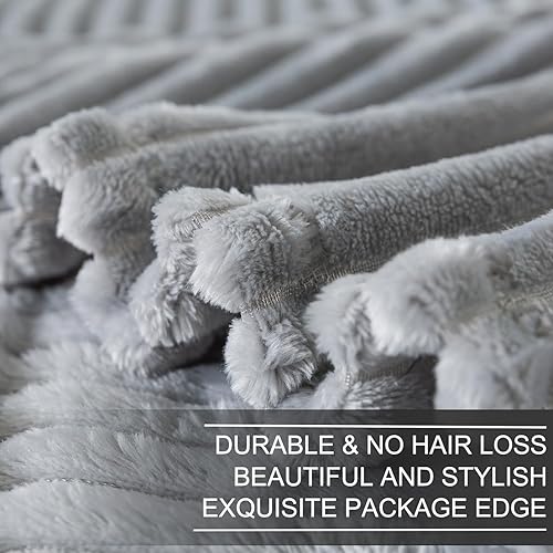 Miniatura 9 de Richave - Manta acogedora tamaño Queen, de forro polar premium ligera antiestática con patrón de rayas, 90 x 90 pulgadas, gris ceniza