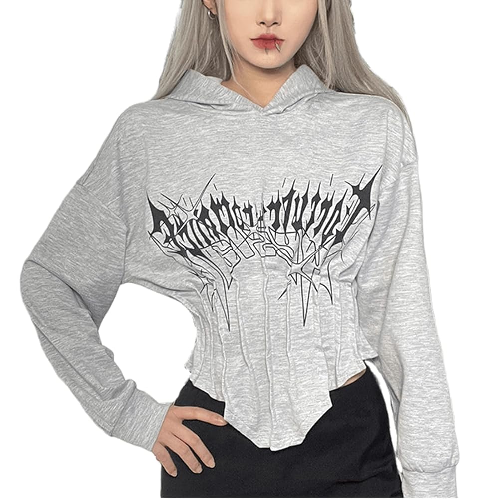 Amazon.com: Aobiono Women Y2K Corset Cropped Hoodie Gothic
