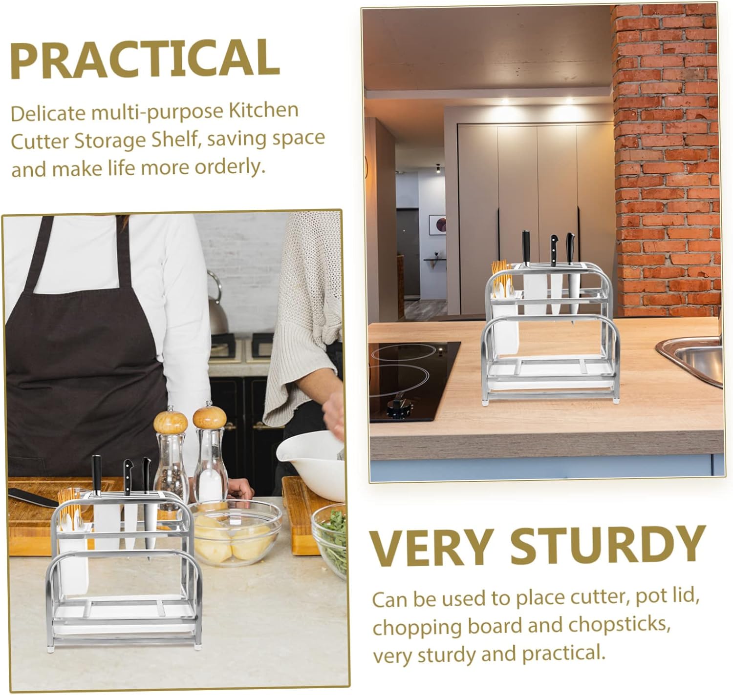 Multi Purpose Kitchen Storage Rack with Chopsticks Holder and Cutting Board Frame Organizer with Rounded Edges Easy Clean Design for Home Utensils and Cutlery