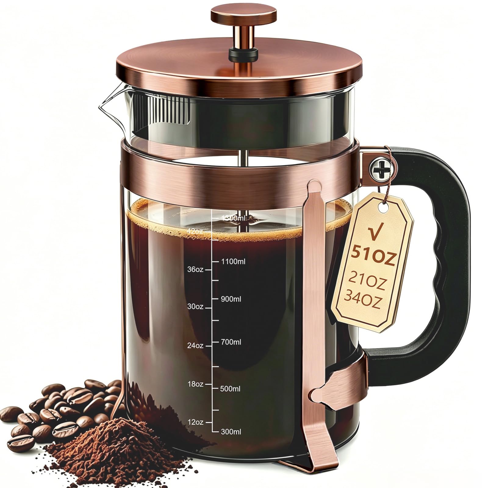 QUQIYSO French Press 51oz,Large French Press Thickened Glass Coffee Press
