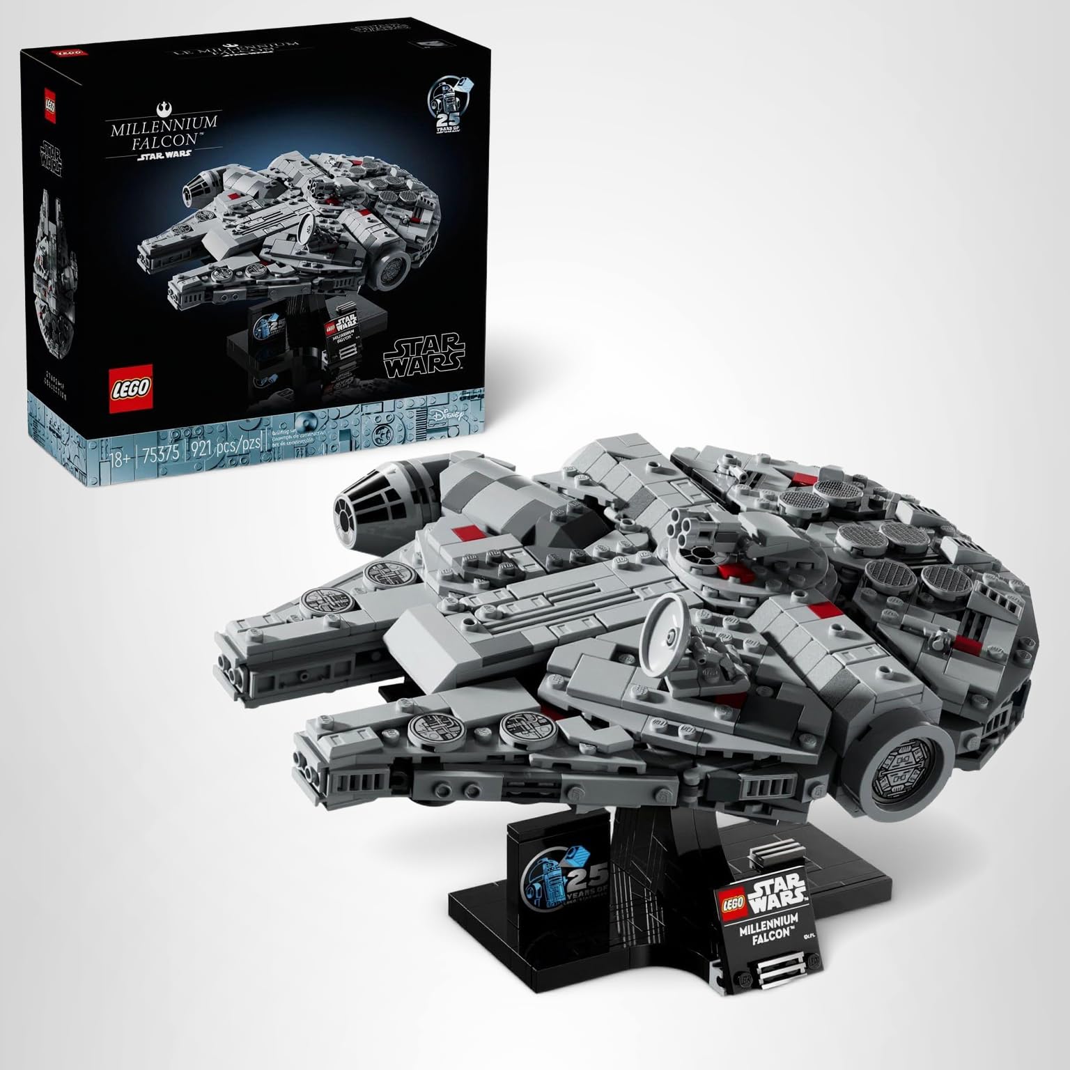 LEGO Star Wars Millennium Falcon A New Hope 25th Anniversary Collectable Model - DIY Building Sets for Adults, Men & Women, Ages 18+ - Comes with Display Stand - Star Wars Gift - 75375