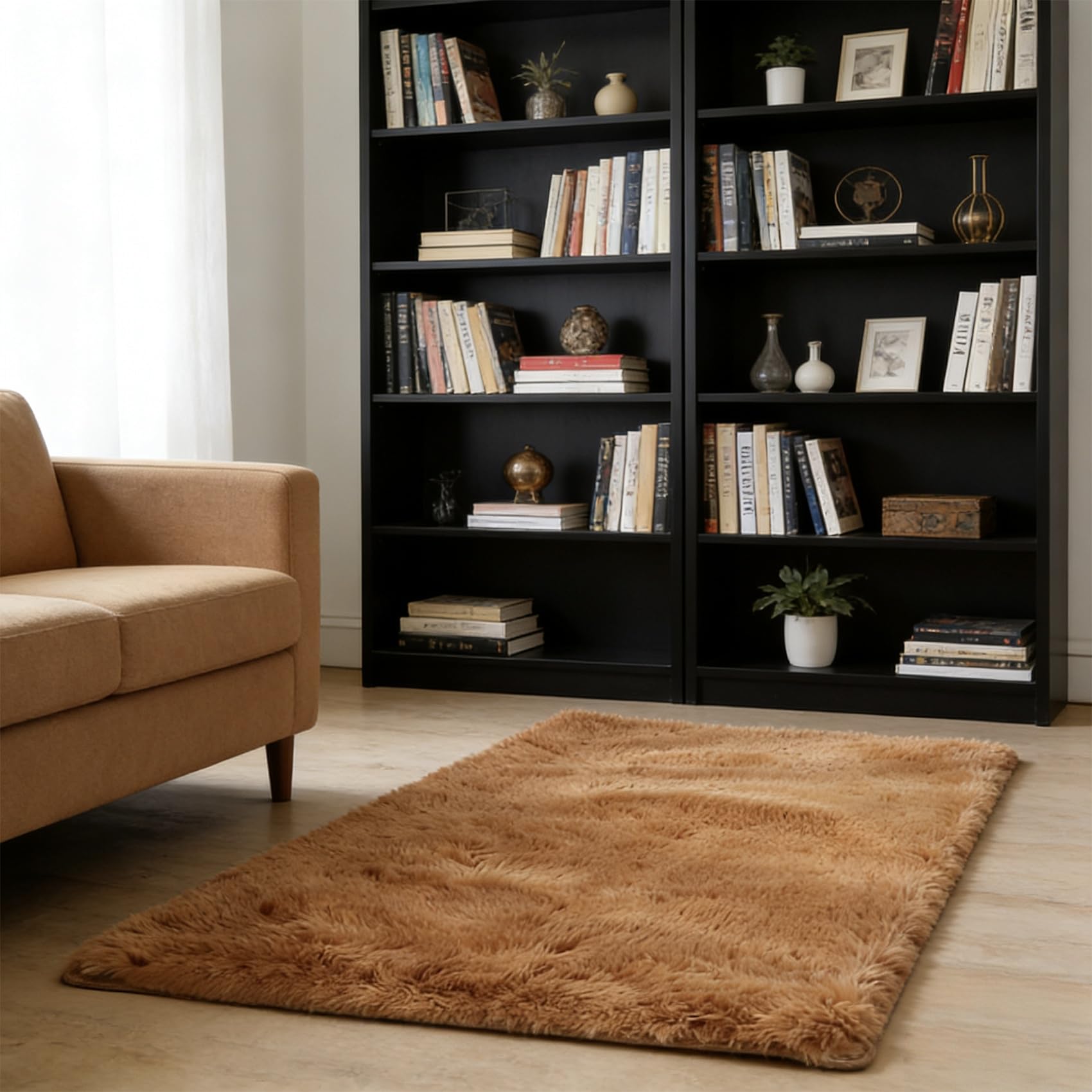 Tapis chambre élégant à poils longs marron 251 x 50 cm style moderne