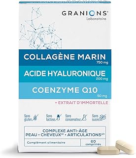 COLLAGENE et Acide Hyaluronique - GRANIONS Collagène N°1 en Pharmacies- Collagene Marin Peau, Cheveux, Articulations, Ongles - Coenzyme Q10 - Acide Hyaluronique - 60 Comprimés - 1 mois