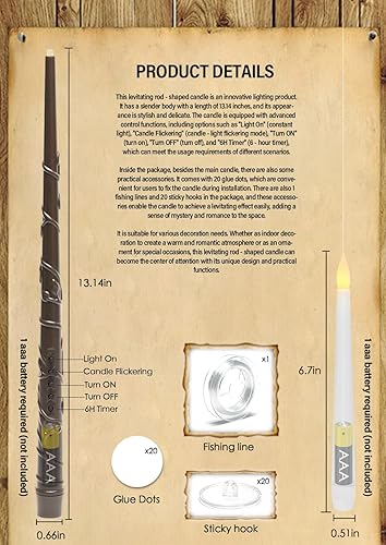 Miniatura 5 de Velas flotantes sin llama con varita, 20 velas LED mágicas para colgar, vela cónica parpadeante a pilas con control remoto para decoración de