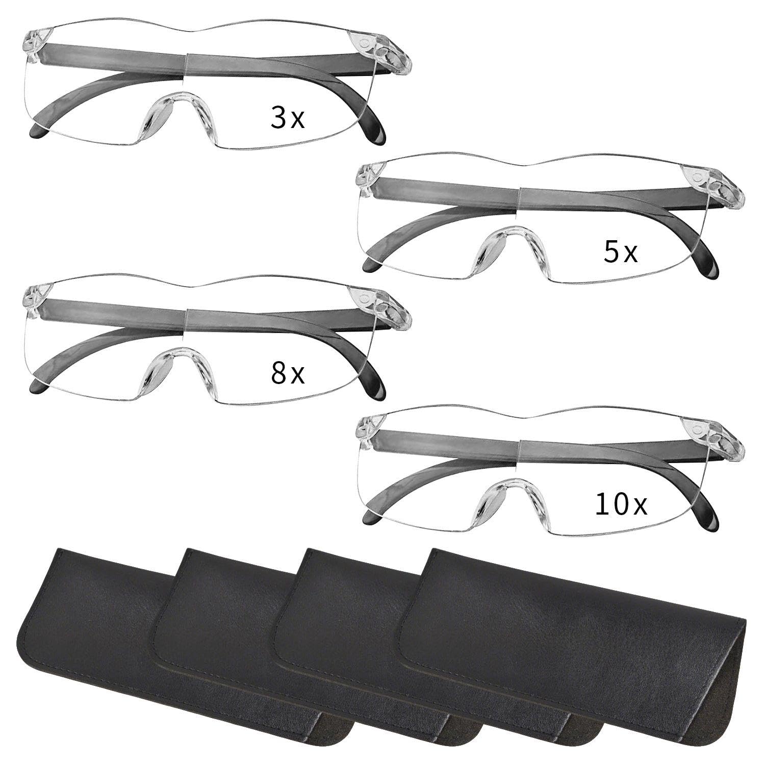 OODJVN 4 Pairs Of Presbyopia Magnifying Glasses And 4 Pieces Of Mirror Bags, Anti-Blue Light Reading Magnifying Glass, Fashionable Small Frame Glasses Bag, Suitable For Reading By The Elderly.