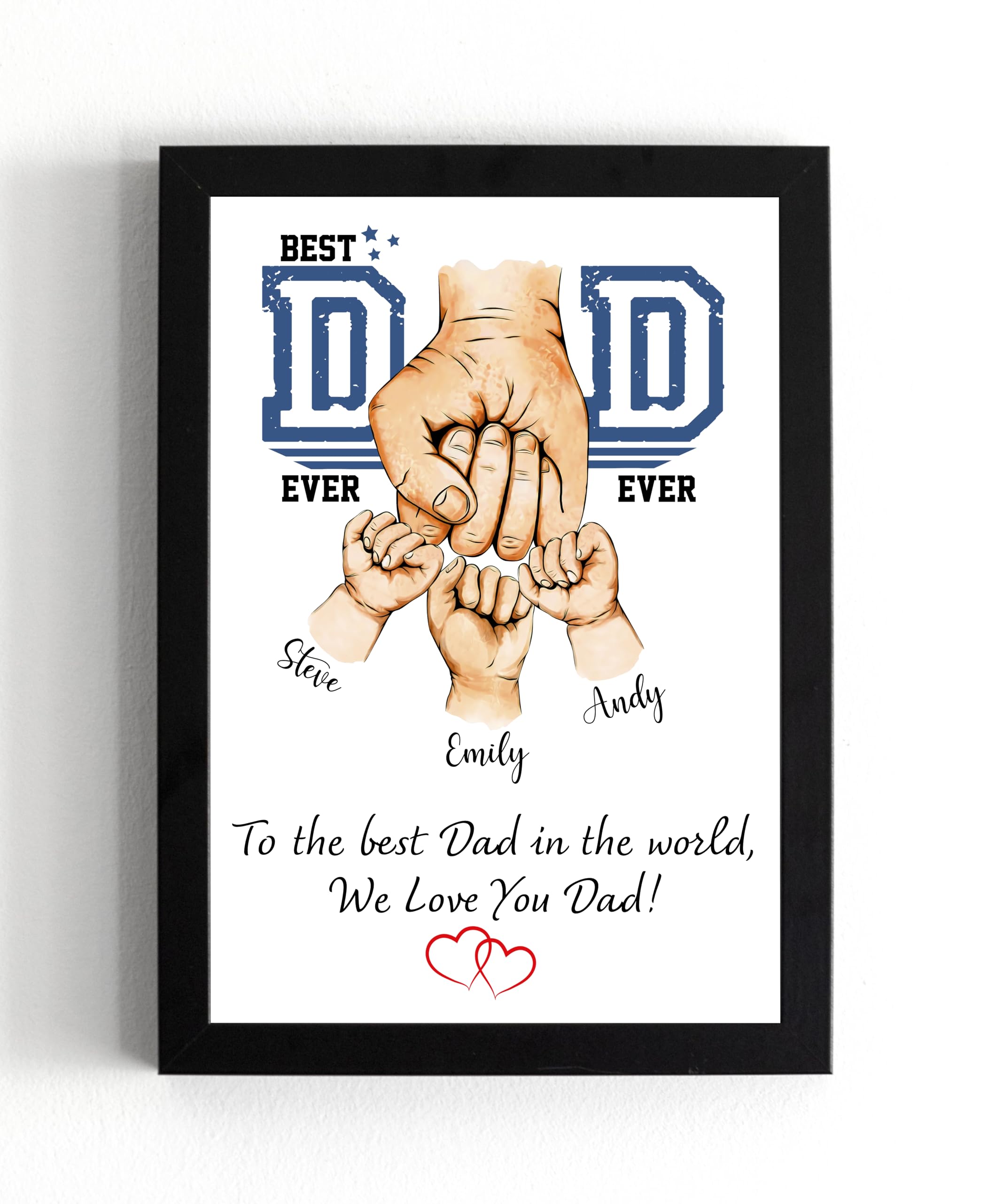PB TECH Daddy's Team Fist Bump - Gift for Fathers Day With A Special Message, Presents For Dad, Daddy, Grandad, Birthday, Christmas, Fathers Day Gift - A5, A4, A3 Prints Framed & Unframed