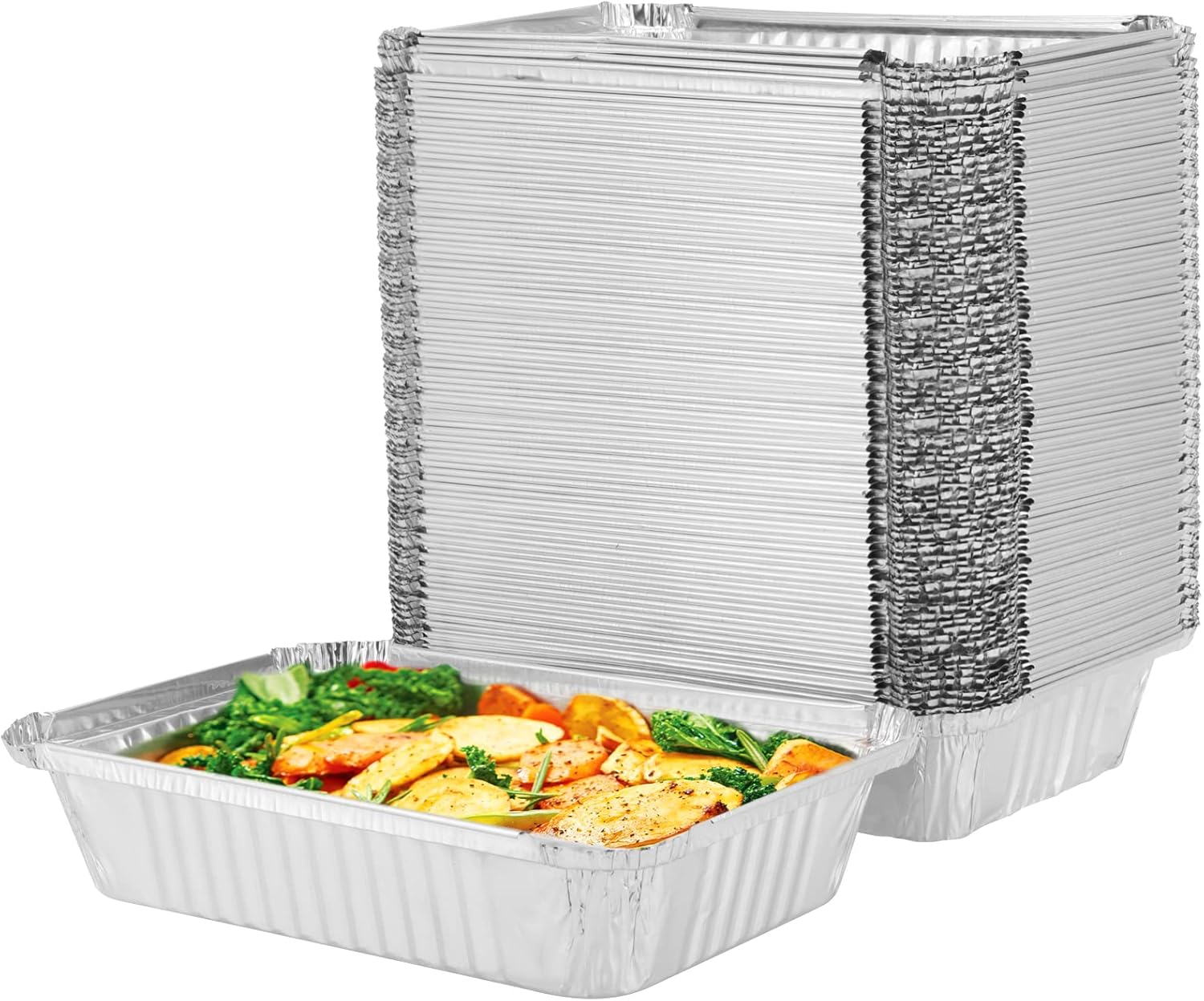 FUNSUEI 50 Pack 8.27 x 5.5 Inches Aluminum Foil Pans, Large Aluminum Foil Pans