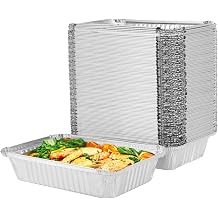 FUNSUEI 50 Pack 8.27 x 5.5 Inches Aluminum Foil Pans, Large Aluminum Foil Pans, Disposable Aluminum Pans Broiler Pans Toaster Containers for Baking, Grilling, Storing,