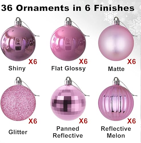 Vista 937 de 18 esferas medianas decorativas navideñas para árbol de Navidad, inastillables, para colgar, color púrpura, 2.5 pulgadas, paquete de 18