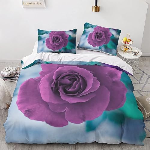 LIXINE Purple RoseJuego de edredón de animales juegos de edredón 3D funda nórdica de microfibra con cremallera juego de 3 fundas NórdicasKing (86.6
