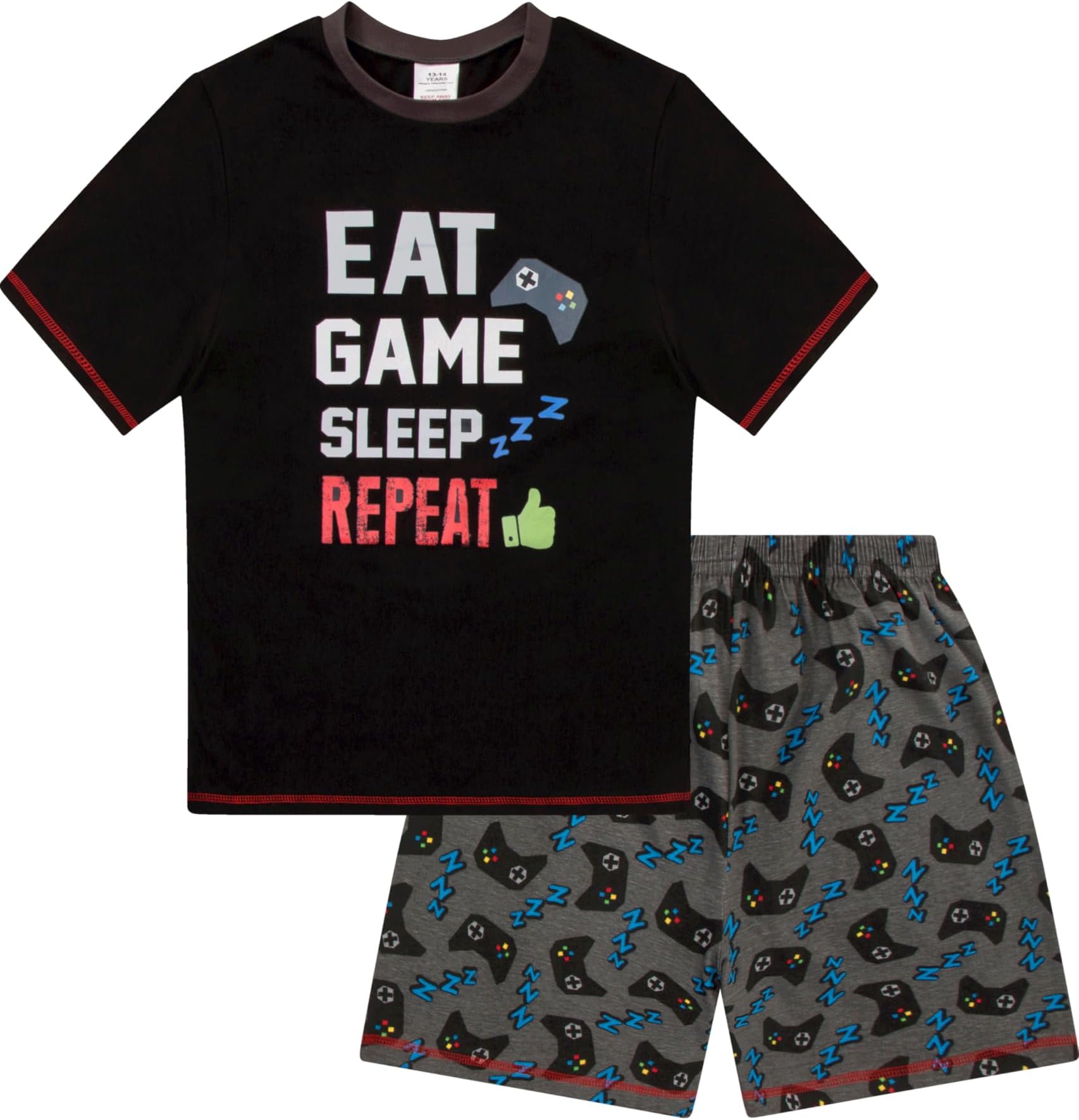 ThePyjamaFactory Boys Eat Game Sleep Controller Short Pyjama Set Kids Gaming Pyjamas 8 to 16 Years