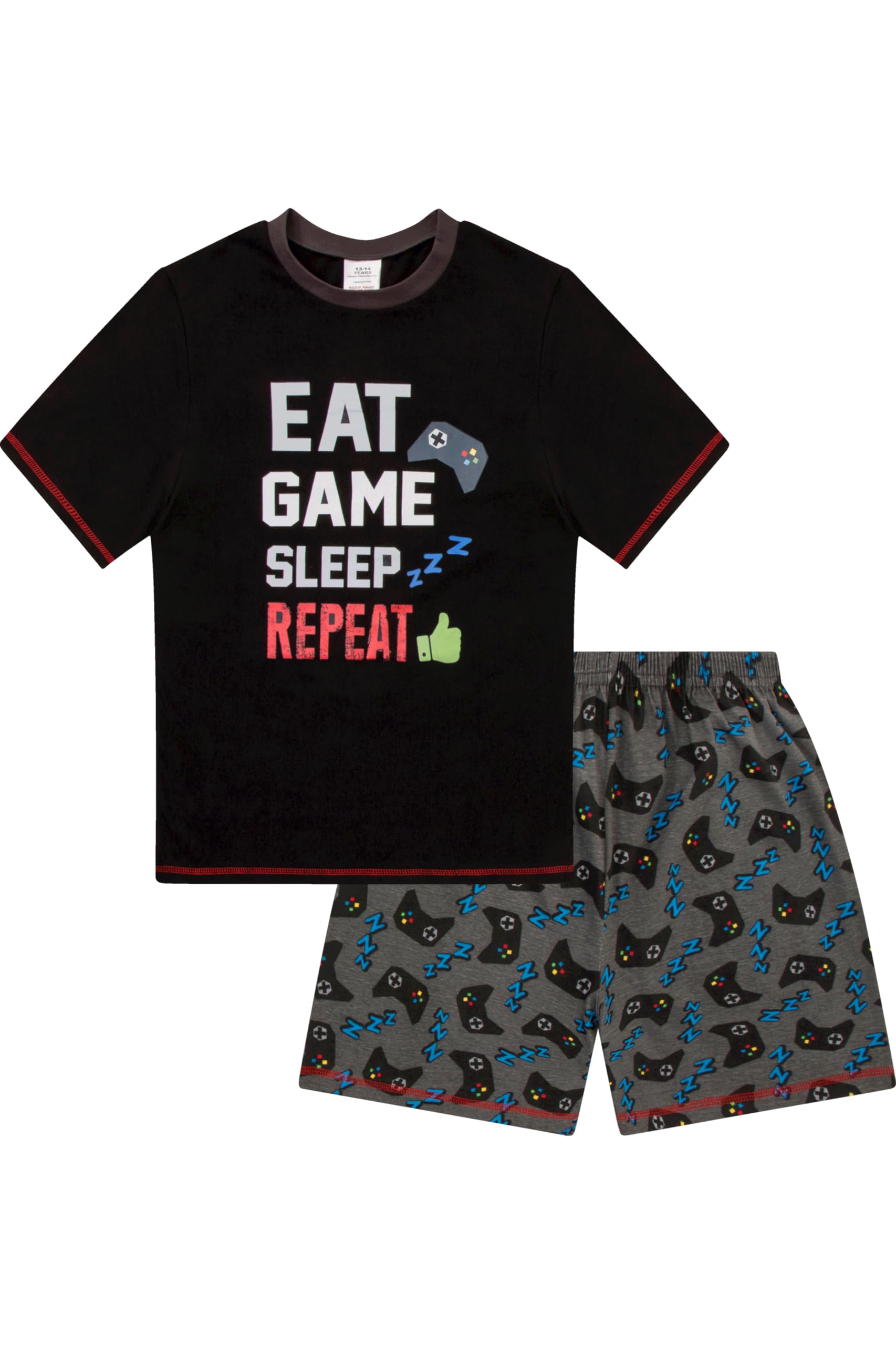 ThePyjamaFactoryBoys Eat Game Sleep Controller Short Pyjama Set Kids Gaming Pyjamas 8 to 16 Years