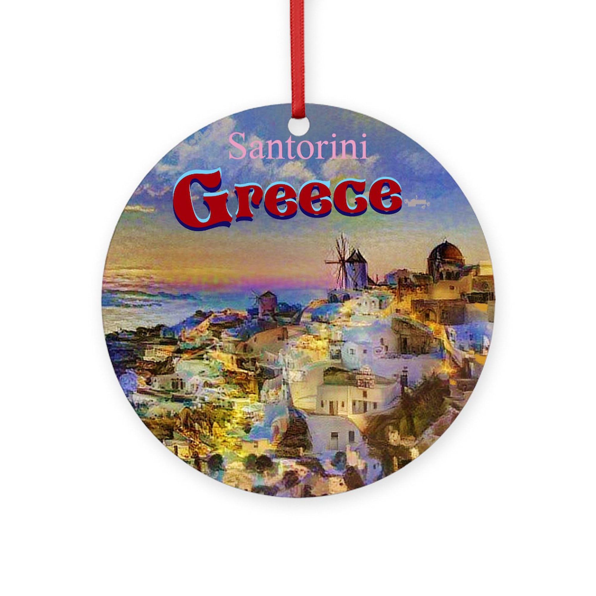 CafePress Santorini Greece Round 4" MDF Holiday Ornament
