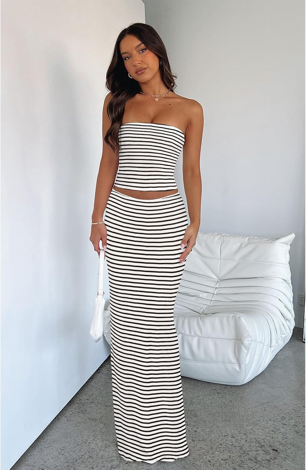 Goafuliy 2 Piece Skirt Sets for Women Summer, Floral Sleeveless Tube Top Bodycon Maxi Skirts Y2k Vacation Going Out Outfits