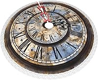 Vista 2 de Falda de árbol de Navidad de 48 pulgadas con ribete de flecos, tapete de árbol de reloj steampunk para árbol de Navidad, decoración rústica