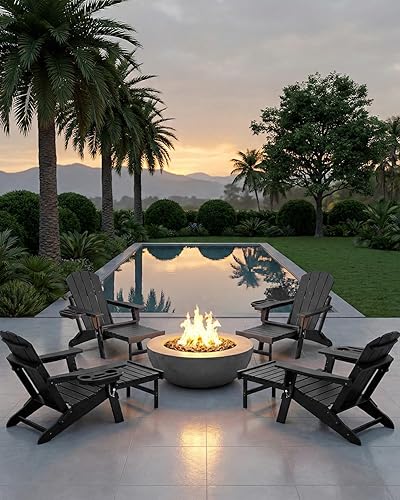 Miniatura 2 de Silla Adirondack ajustable con reposapiés retráctil, juego de 2, silla Adirondack plegable de HDPE con portavasos, silla para fogatas al aire libre