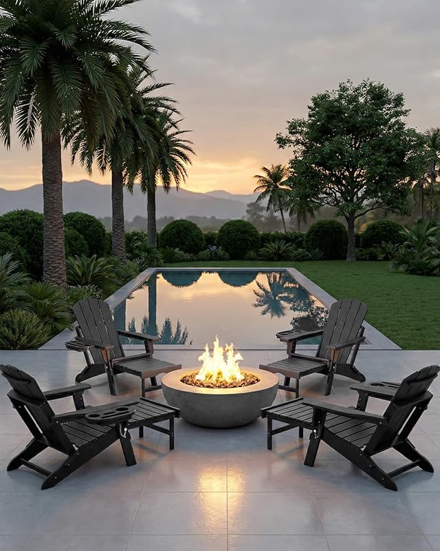NAVINE Adjustable Adirondack Chair Set of 2 with Retractable Ottoman, Black image 2