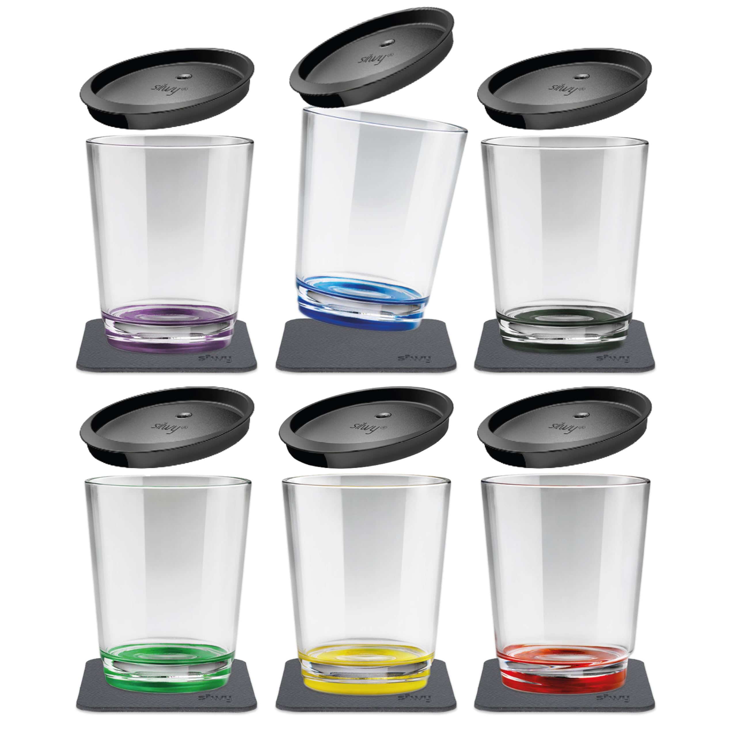 Silwy Multi-Colour Silwy® Magnetic Drinking Cups Multicoloured (Set Of 6), Bpa-Free (Tritan) Includes Six Leak-Proof Lids With Integrated Straw Opening And Six Reusable, Washable Metal Nano Gel Pads