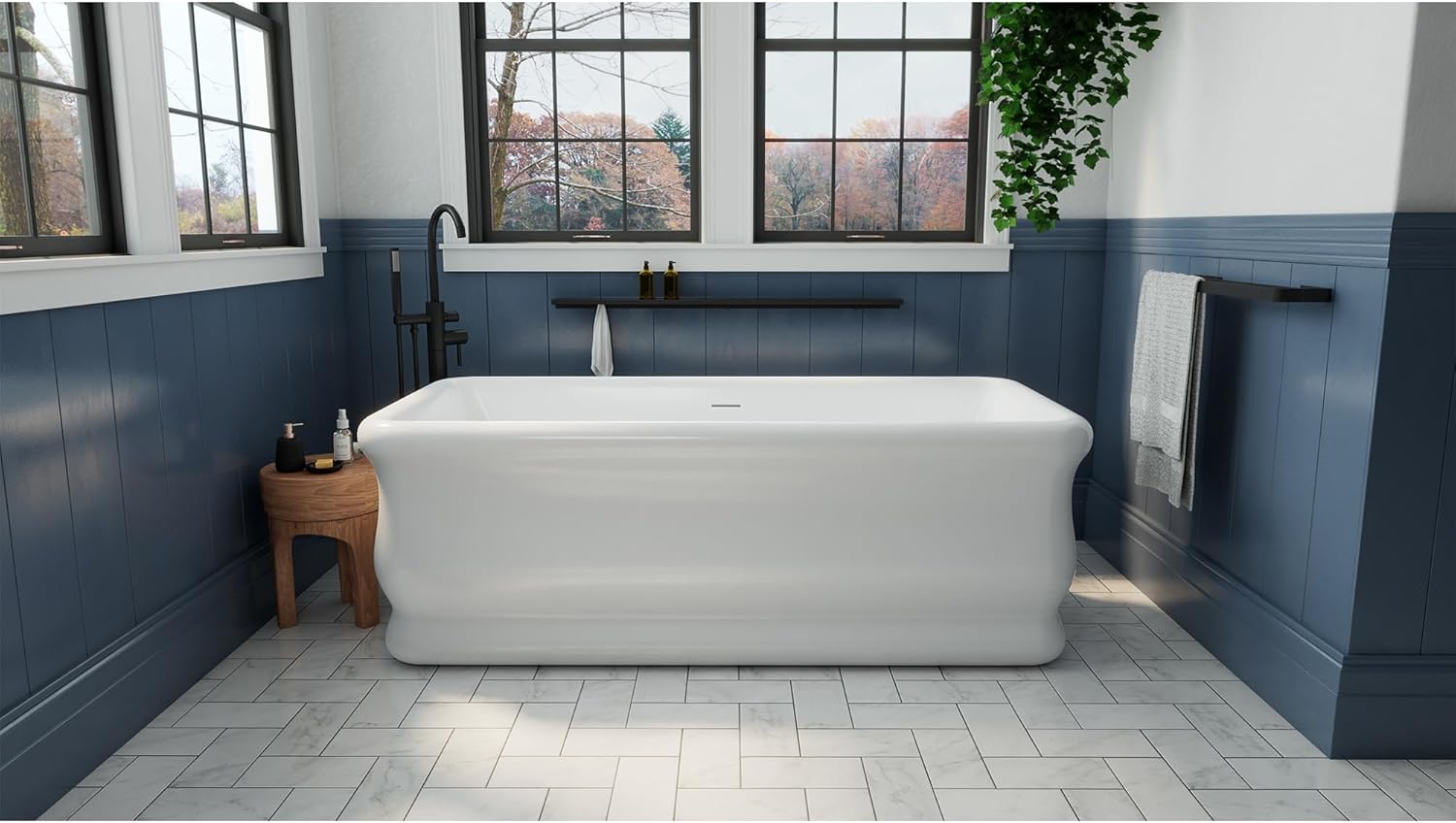 Crest 67 in. L x 31-1/2 in. W x 24-1/2 in. H Freestanding Acrylic Bathtub, Chrome Drain