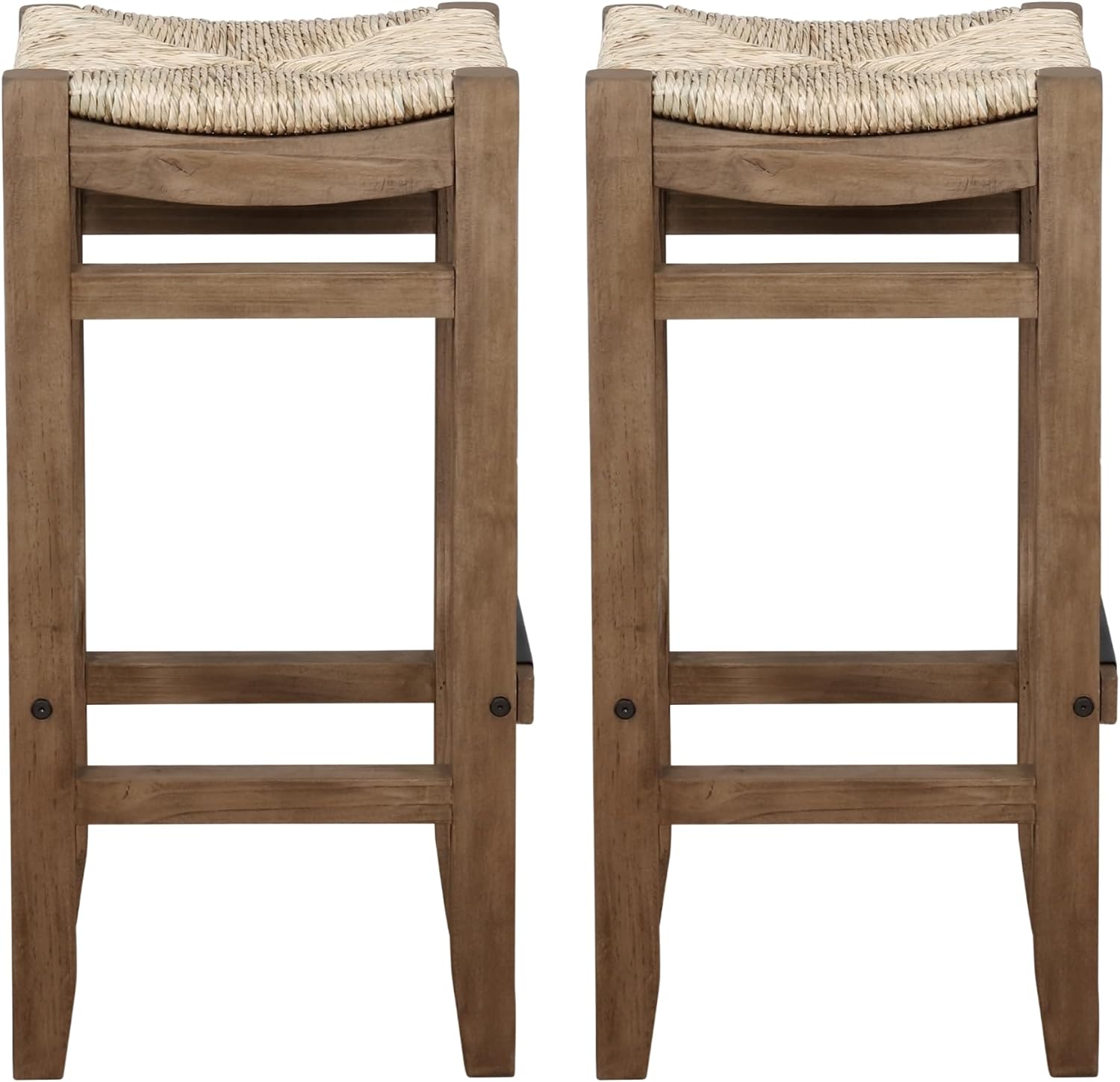 Alaterre Furniture Newport Bar Stool Set of 2-30 Inch Counter Height Bar Stools with Backless Natural Seagrass Rush Seat - Wood Barstools for Kitchen and Dining Room Seating (Natural)