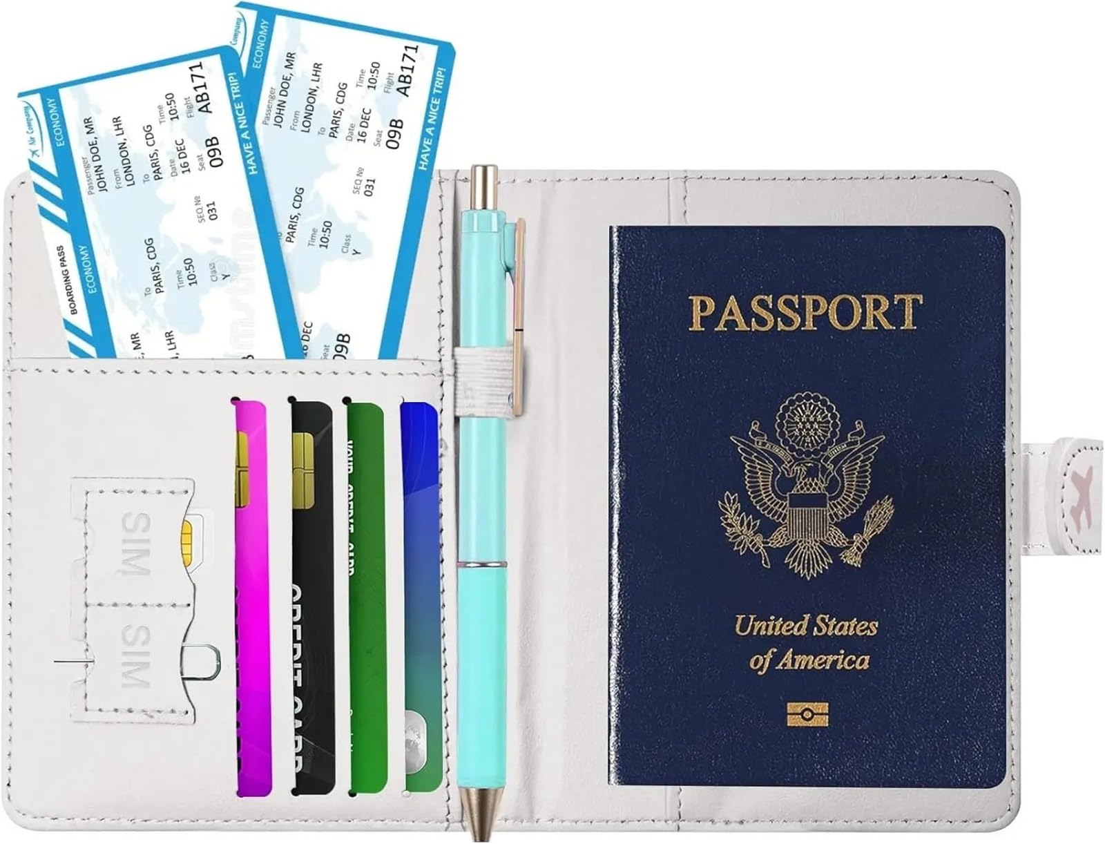 Porta passaporto in pelle con blocco RFID chiusura magnetica e passante for penna for gli oggetti essenziali da viaggio
