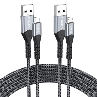 FEMORO Micro USB Cable 10ft Pack of 2, Long USB Type A to Micro USB 2.0 Charger Braided Cord Data Transfer & 12W Charging for PS4 Kindle Micro USB Android Phones Tablet Bluetooth Speaker MP3