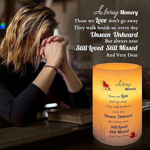 Miniatura 3 de Regalos conmemorativos, vela cardenal sin llama, luz LED de cera real con temporizador, regalo de condolencia por la pérdida de un ser querido,