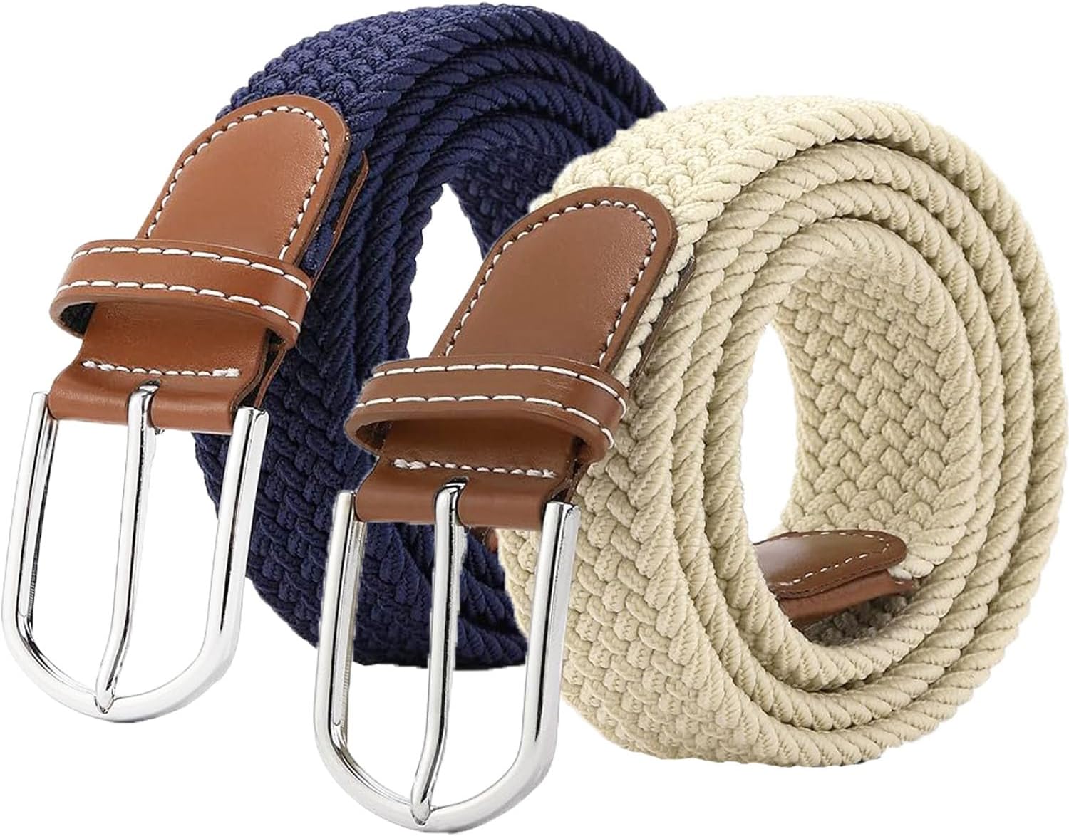 Set of 2 Womens Belt Casual Braided Elastic Fabric Woven Stretch Elasticated Belts