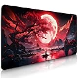Gaming Mouse Pad Large, Red Blood Moon Mousepad with Non-Slip Based, Large Extended Computer Keyboard Mat for Desk, Gifts for Japanese Anime Lover, for Keyboard Mouse 15.7”x 35.4” XXL