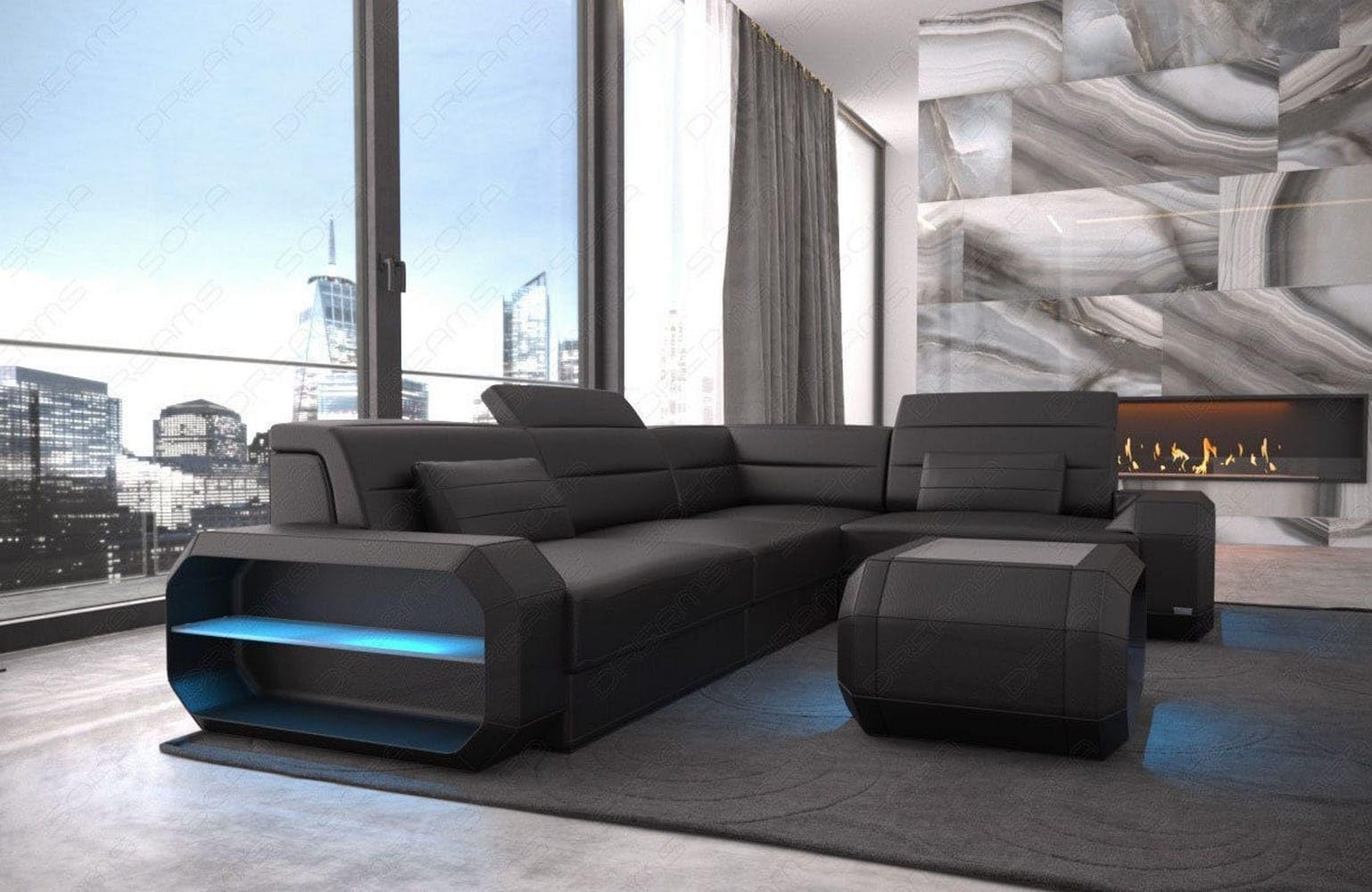 Mini Ledercouch Verona L Form mit LED – Modern und Bequem