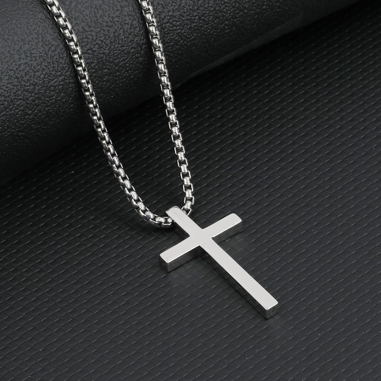 SanThree 3mm Pure Titanium Cross Necklace for Men Women Square Box Rolo Chain, Skin Friendly Solid Round Link Rolo Chain for Birthday Valentines Graduation Gifts,21.65"/23.62“ - Image 7