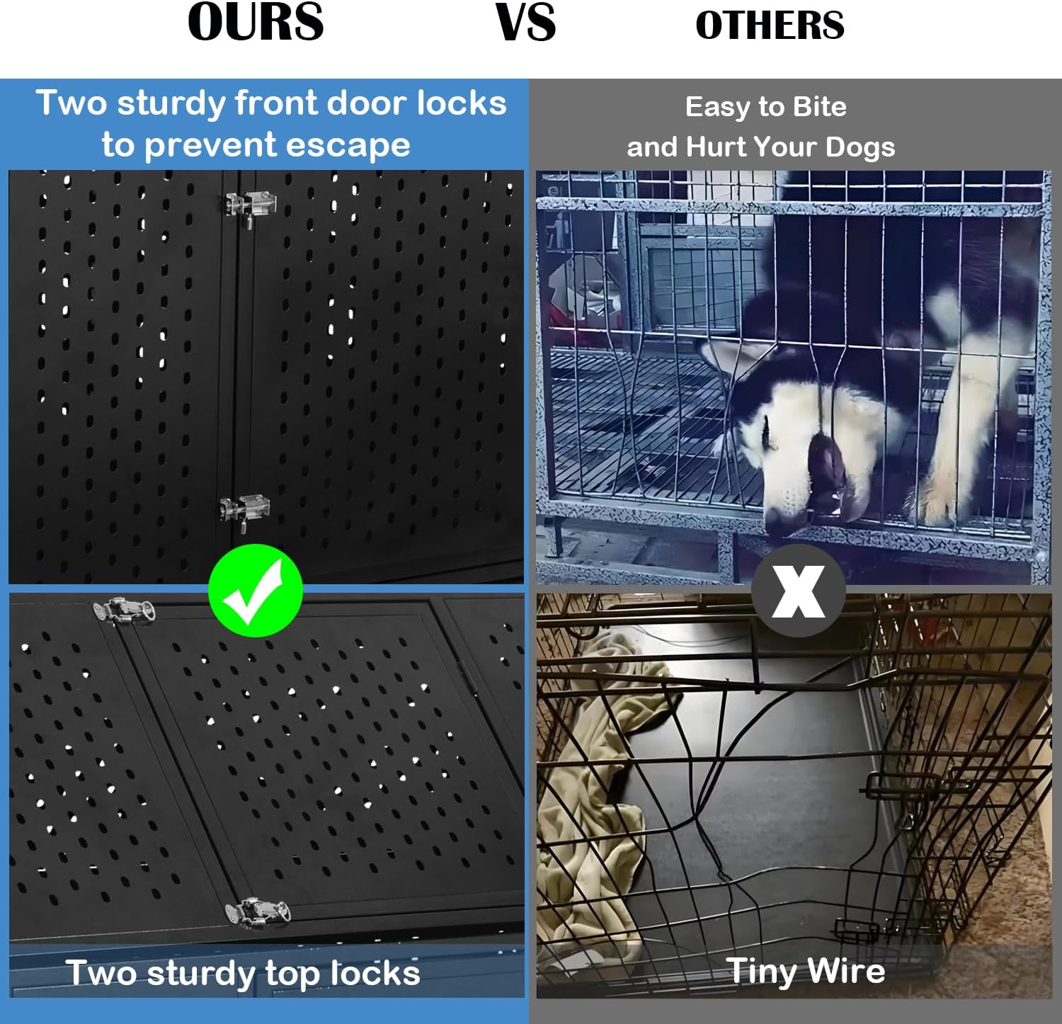 44 inch Heavy Duty Indestructible Dog Crate, Escape Proof Dog Cage Kennel with Lockable Wheels, High Anxiety Double Door, Extra Large Crate Indoor for Large Dog with Removable Tray