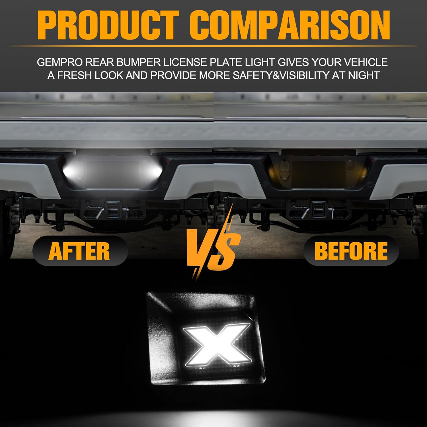 Gempro Xstyle LED License Plate Light For 2017-2025 Ford F250 F350 F450 Super Duty Pickup Truck Tag Lamp Assembly, 6000K Smoked Lens [Patent Pending] Spirit Snake Series 2pcs