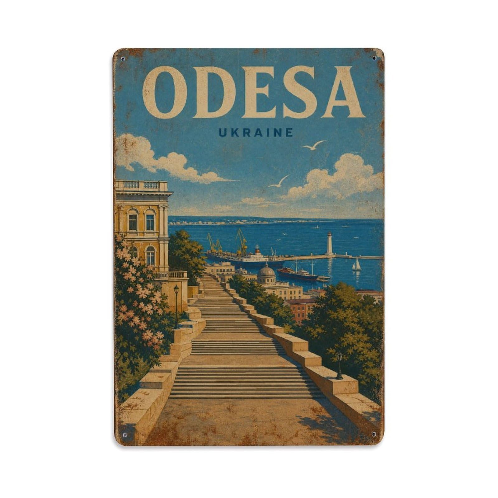 Metal Tin Sign Retro Travel Ukraine Odesa Wall Deco