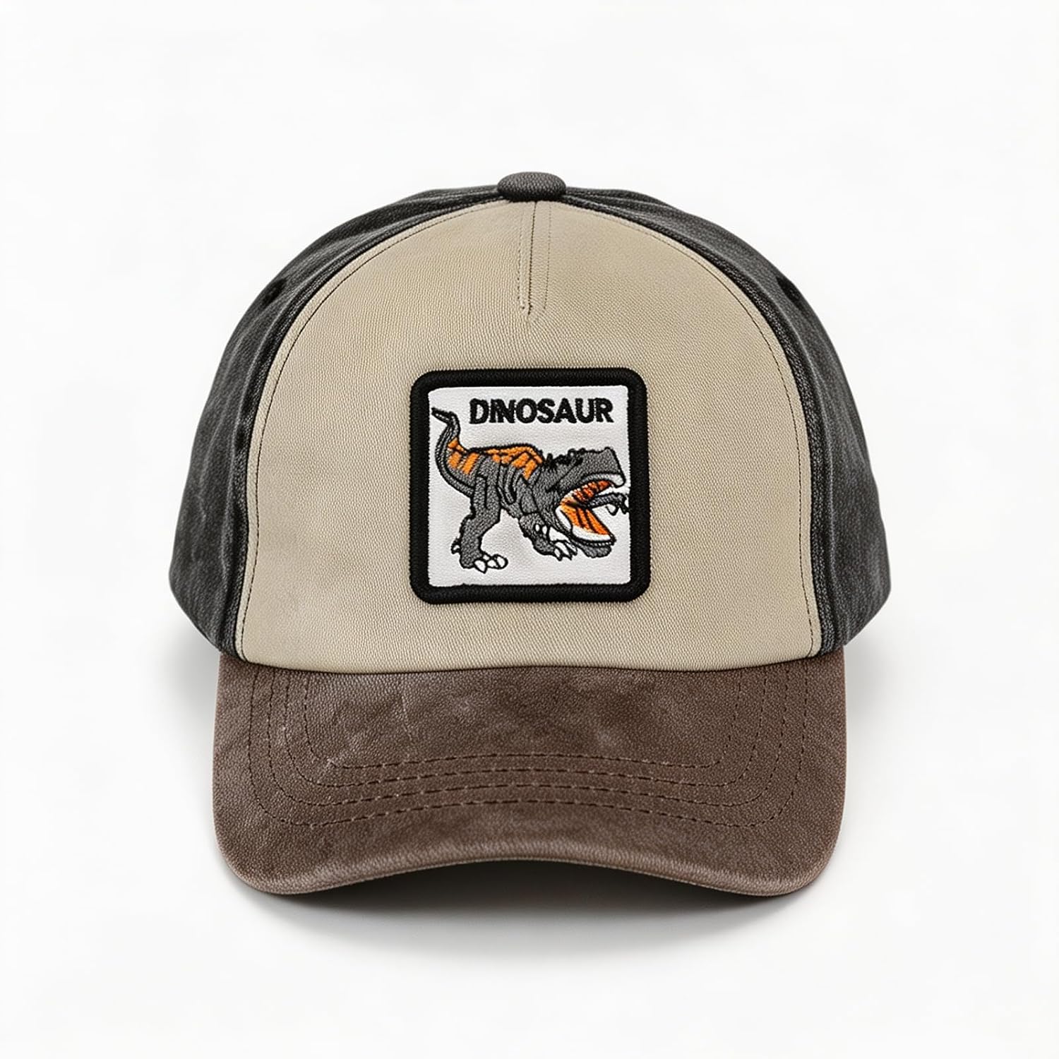 Tyrannosaurus Dinosaur Embroidered Baseball Cap Adjustable Colorblock Kids Hat Washed Summer Hats for Boys Ages 2-8