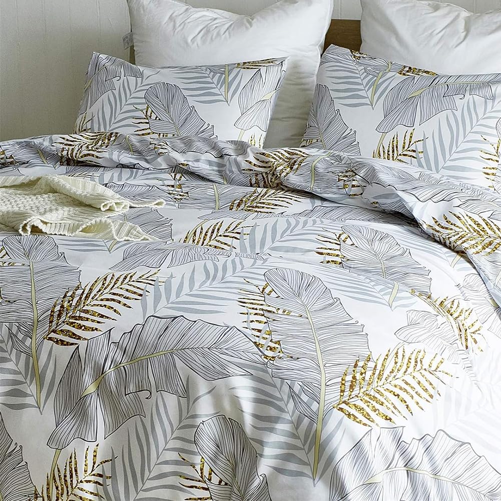 Housse De Couette 220x240cm Motif Palmier - Parure Lit 3 Pièces Microfibre, Fermeture Éclair
