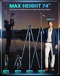 CAMBOFOTO 74"-Camera-Tripod, en aluminium de couleur grise pour appareil photo sans miroir/DSLR/Cell Phone/Camcorder, avec support et sac de voyage (bleu)