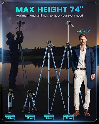 Miniatura 9 de CAMBOFOTO Soporte para trípode de cámara de 62 pulgadas con bolsa de transporte, trípode de viaje ligero portátil de aluminio para cámaras Canon