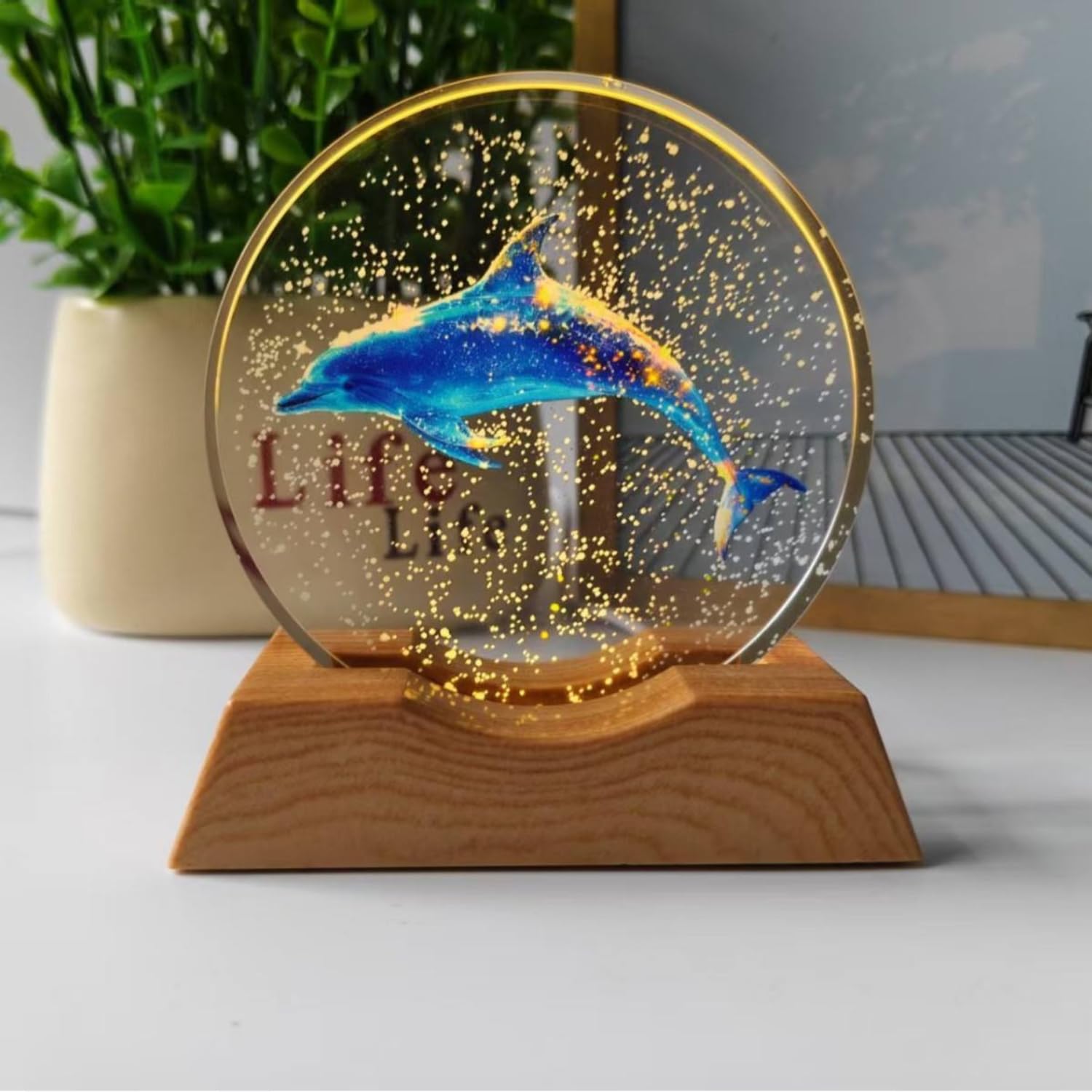 One94Store 3D Acrylic LED Night Light – Warm White & Dolphin Design with Durable Plastic Base, Decorative Table Lamp for Bedroom, Living Room, Kids Room, Study & Home Décor Gifting