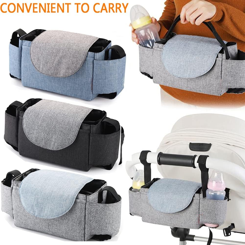 Stroller Organizer Bag,Multifunctional Stroller Bags with Insulated Cup Holder Baby Stroller Accessories Storage Bag for Bottle,Diaper,Phone,Keys,Toys,Baby Items (Grey) : Baby