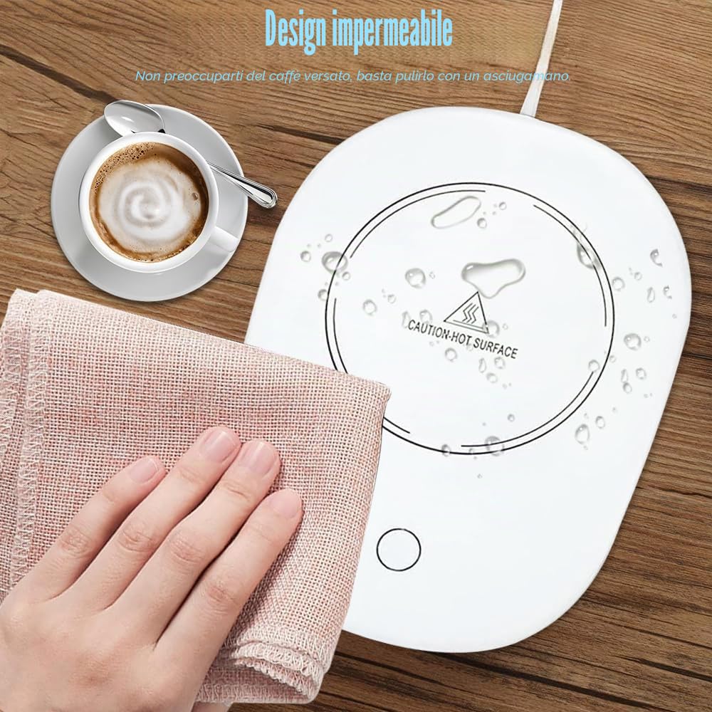 Scalda Tazza, Sottobicchieri Riscaldante Scalda Bevande Moderno caffè tè latte elettrico riscaldatore tazza temperatura costante 55 gradi per Caffè Tè e Latte Spina EU - bianco