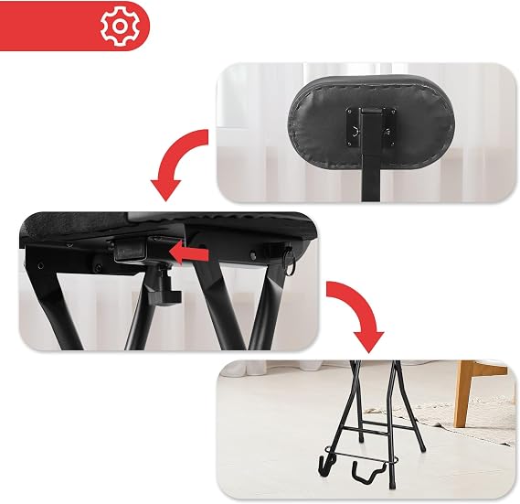 Pyle Adjustable Guitar Seat with Built-In Stand, EVA Foam Padded Cradles, Removable Backrest, Non-Slip Rubber Feet, Collapsible Design Fits Acoustic, Electric & Bass Guitars 300 lbs Capacity.