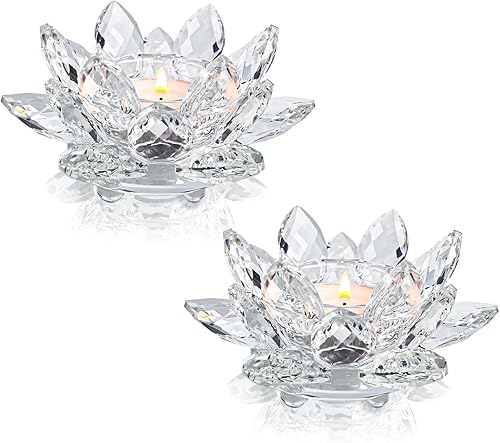 Portavelas de Cristal Flor de Loto para Velas de TéCandelabro de Vidrio para Velas de Té Decoración para Navidad, Boda, Fiesta en Casa (Limpio 2