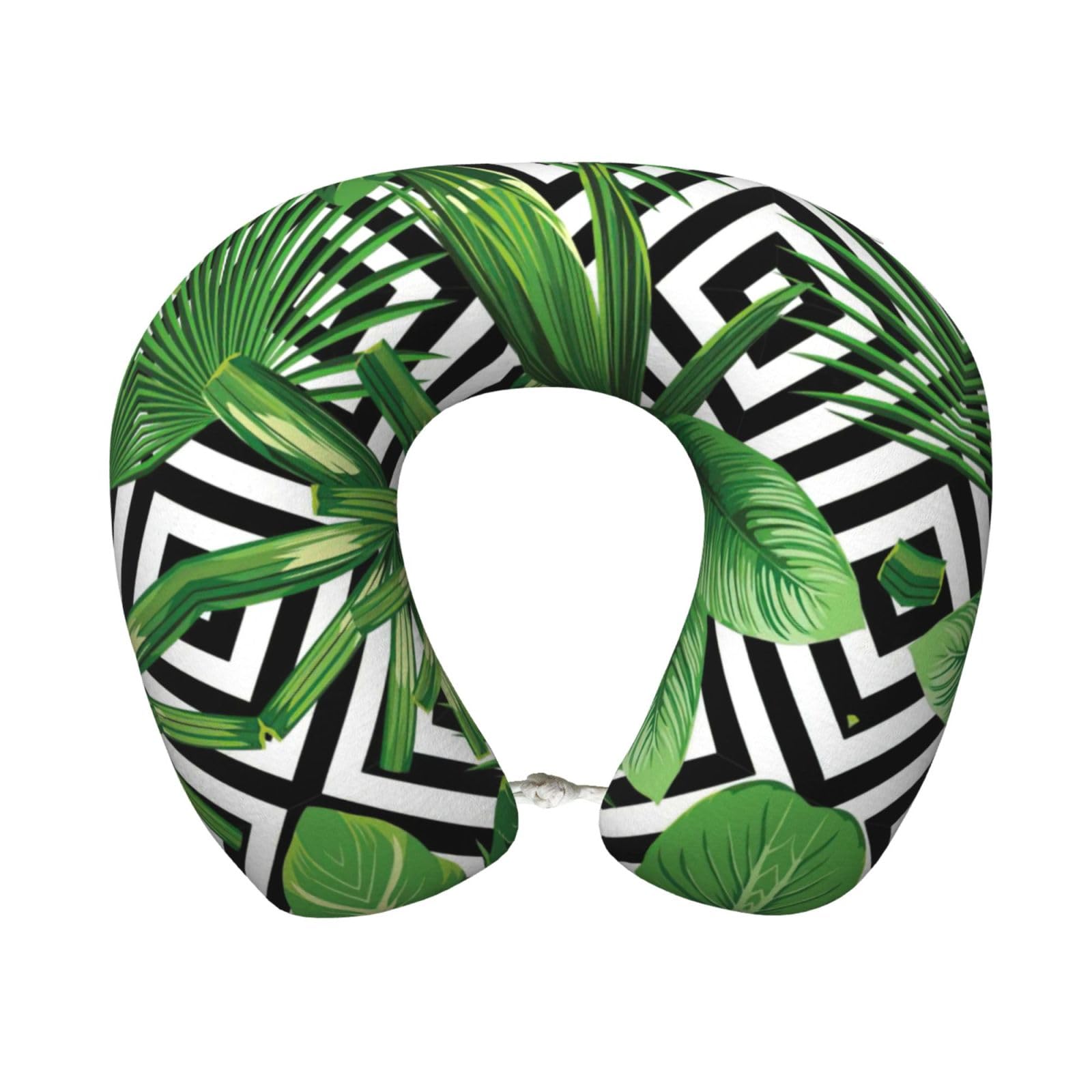 ASFgda U-Shape Memory Foam Green Leaves Of Palm Tree Tropical Plant Print Travel Pillow,Neck Support,Washable Cover For Airplane Car Home Office