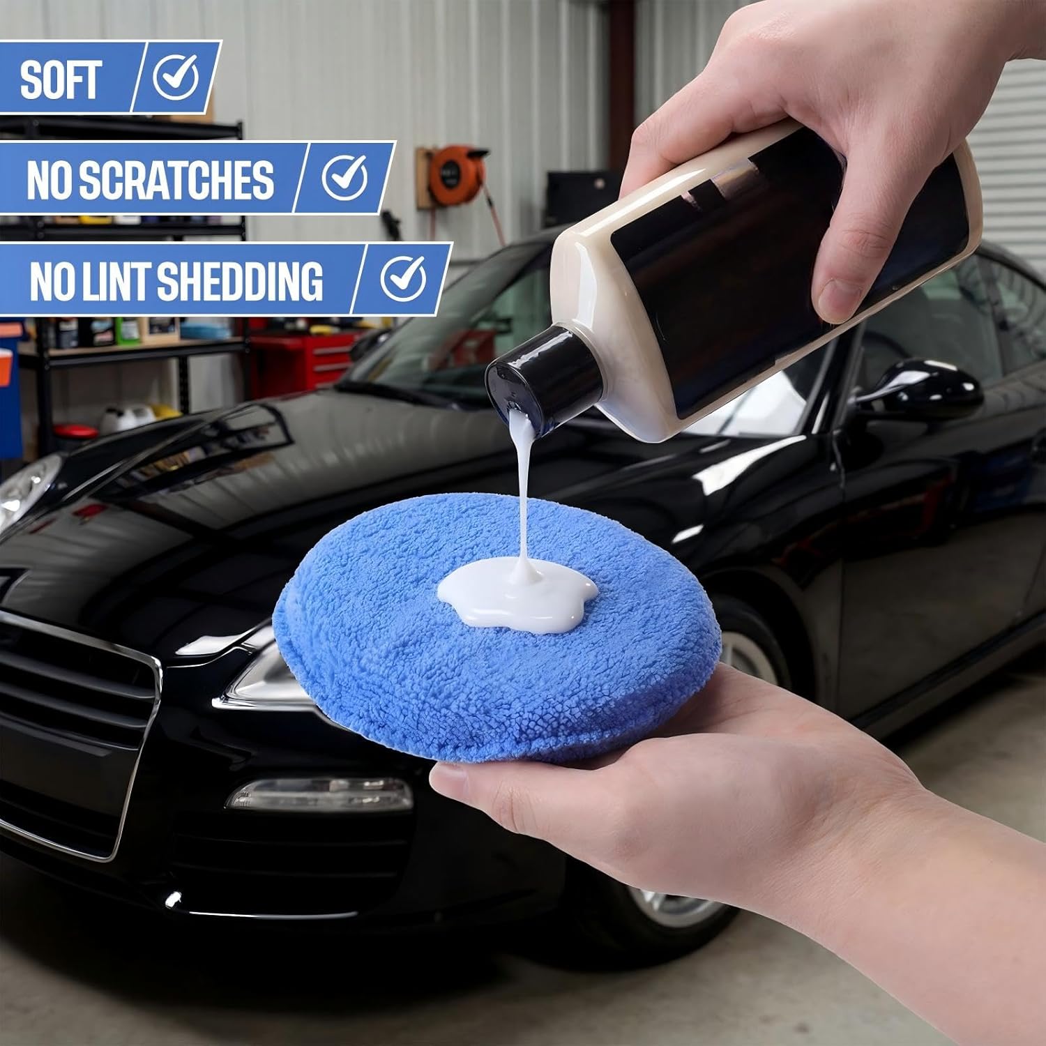 144 Pcs 5 Inch Blue Waxing Sponges Finger Pocket Microfiber Car Polishing Pads, Reusable Buffing Foam Pads for Car Detailing, Cleaning Fine Polishing, Auto/Home Use