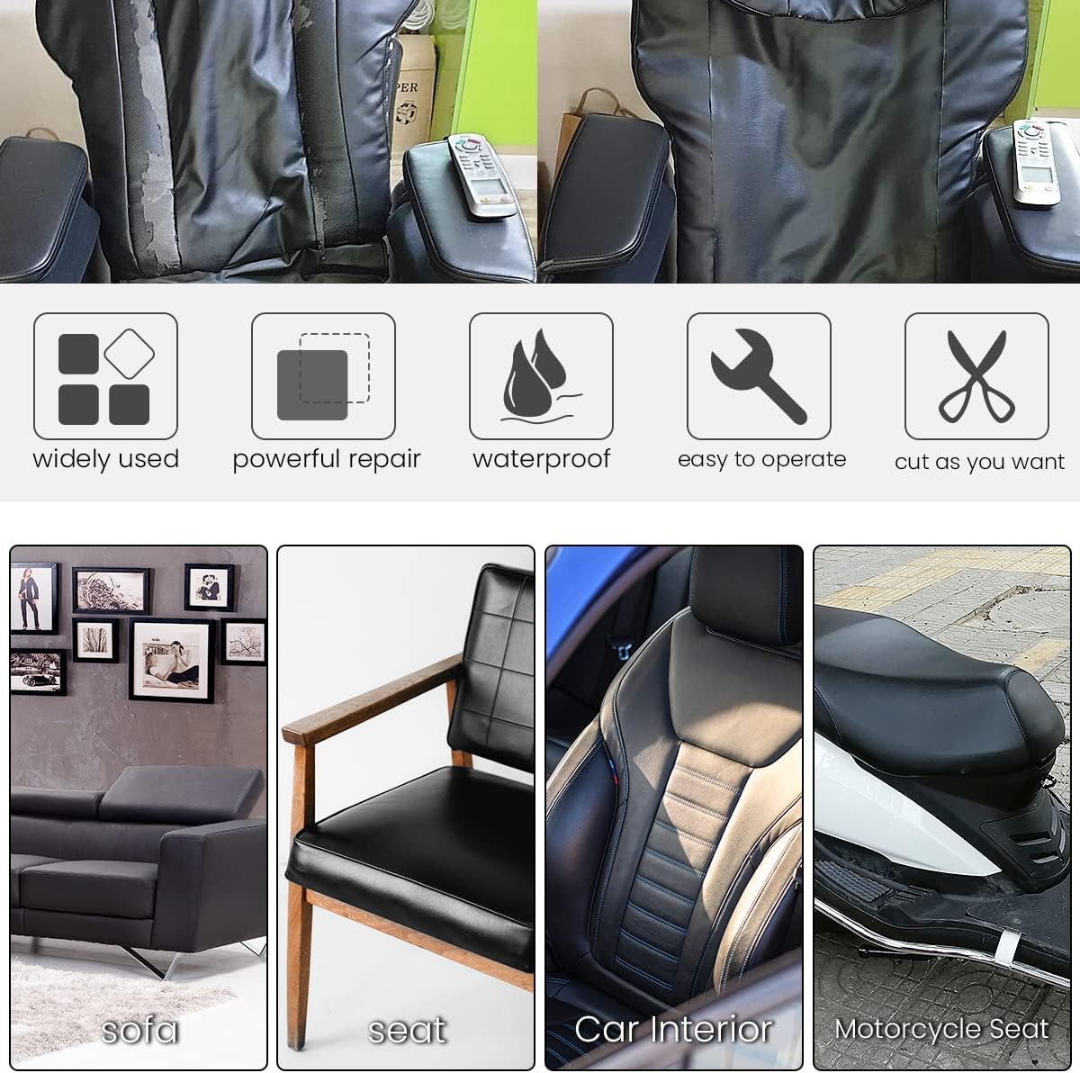 Tenalleys 2 Pcs Leather Repair Patch 8x11 inch Self Adhesive Couch Patch, PU Leather Repair Kit for Sofas Car Seats Bags Furniture