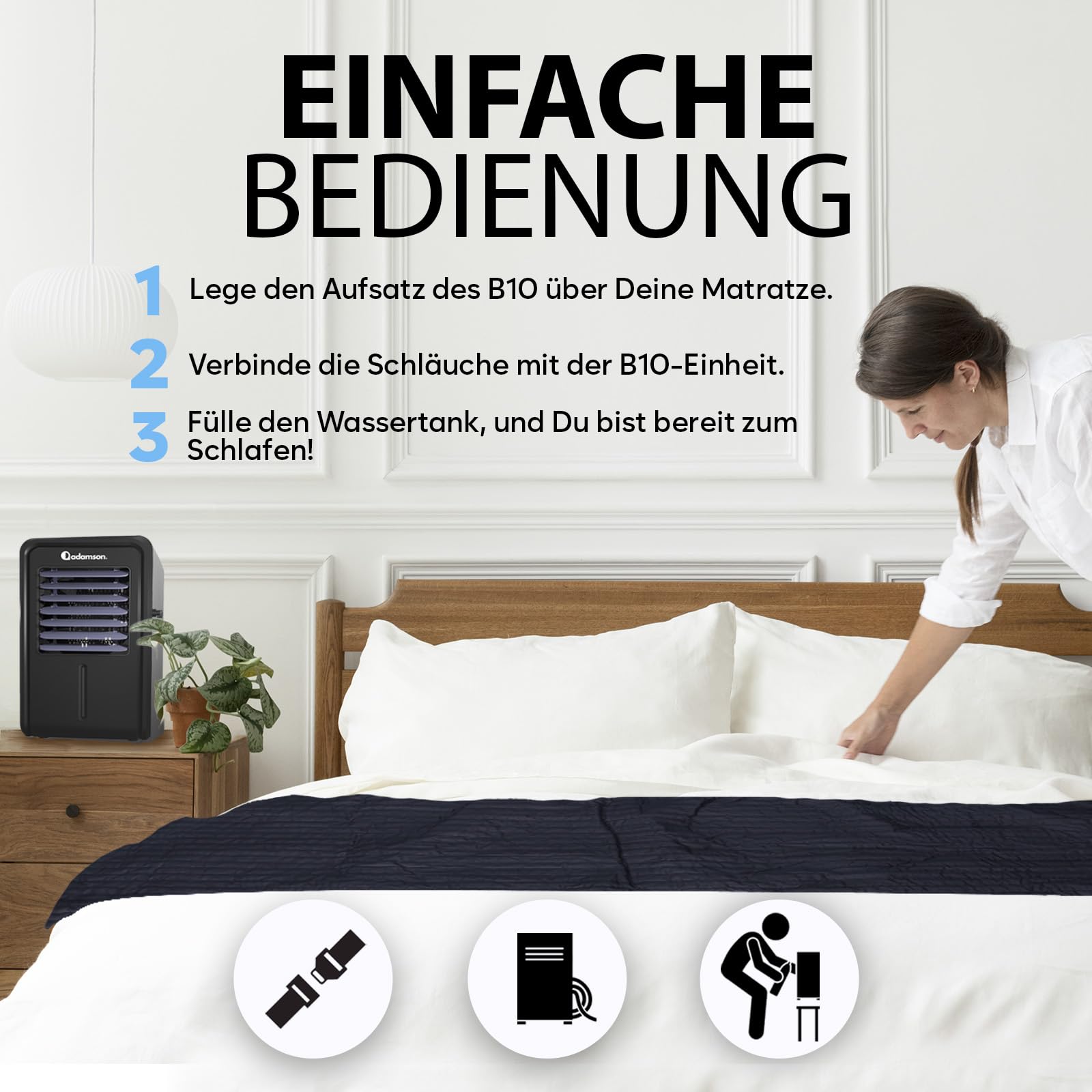 Adamson B10 kühlende Matratzenauflage – Twin 190x100 cm – 100% Baumwolle – Kühlmatte Bett für ruhigen, erholsamen Schlaf – Ideal für heiße Schläfer – Energiesparendes Design